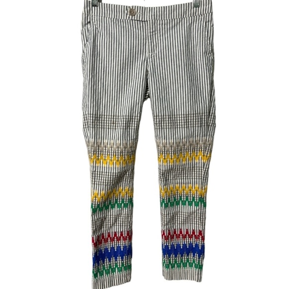Anthropologie Cartonnier striped embroidered cropped pant 0 - Picture 4 of 13